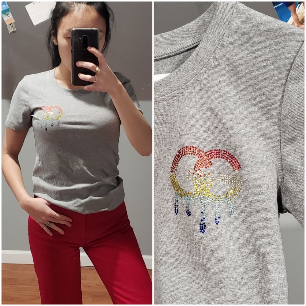 NWOT Grey Fitted GG Short Sleeve Top